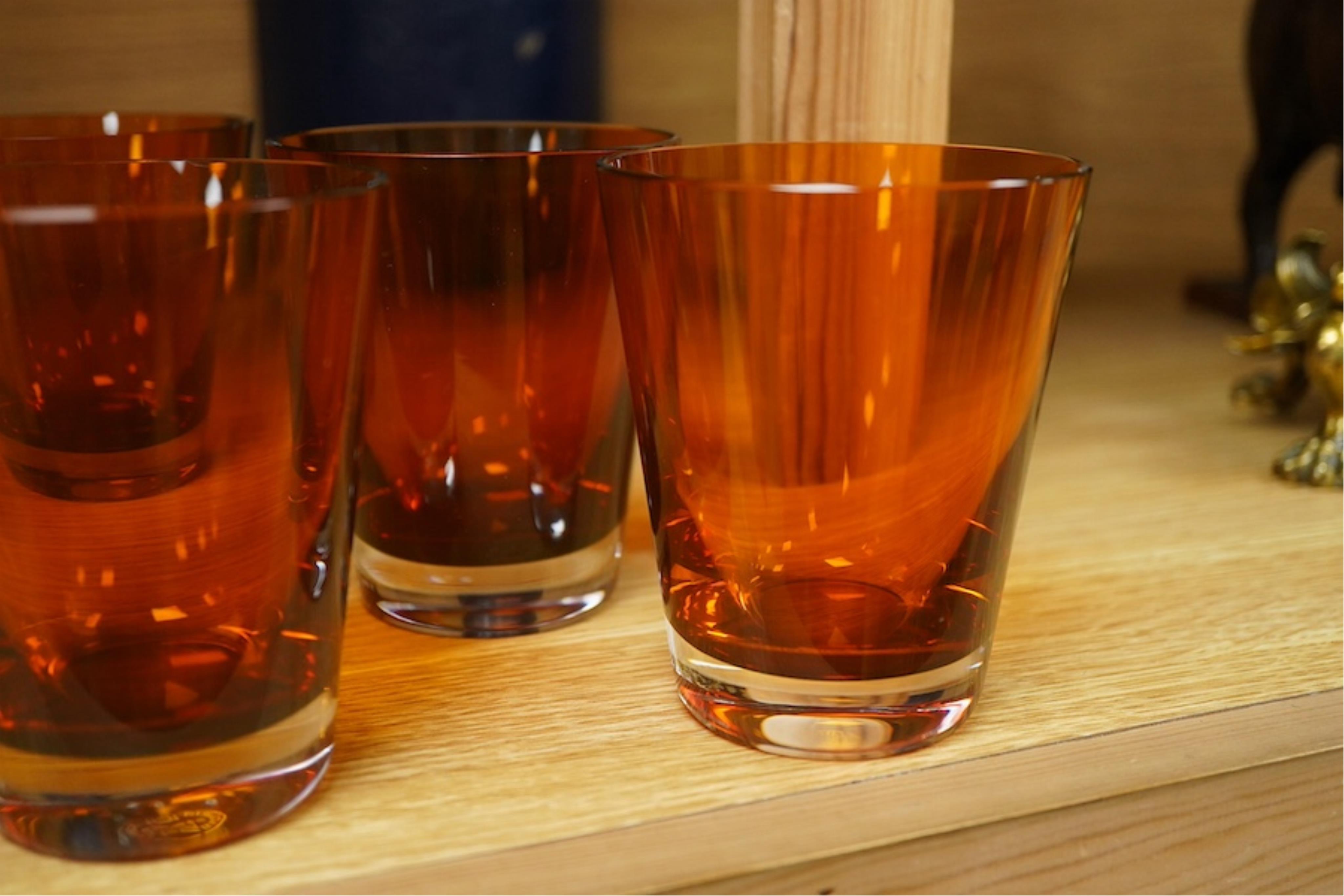 A set of twelve Baccarat Mosaique amber glass tumblers, 10cm. Condition - good